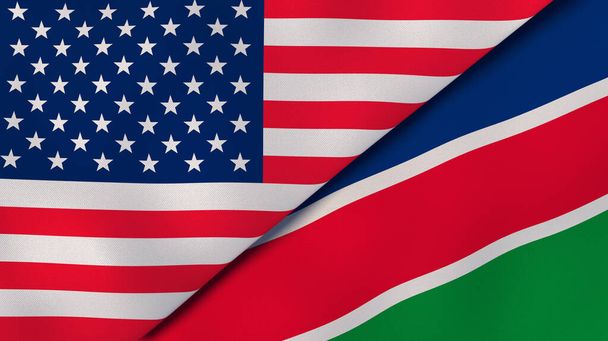 Birleşik Devletler ve Namibya 'nın iki bayrağı. Kaliteli bir iş geçmişi. 3d illüstrasyon - Fotoğraf, Görsel