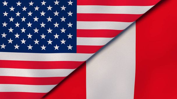 Birleşik Devletler ve Peru 'nun iki bayrağı. Kaliteli bir iş geçmişi. 3d illüstrasyon - Fotoğraf, Görsel