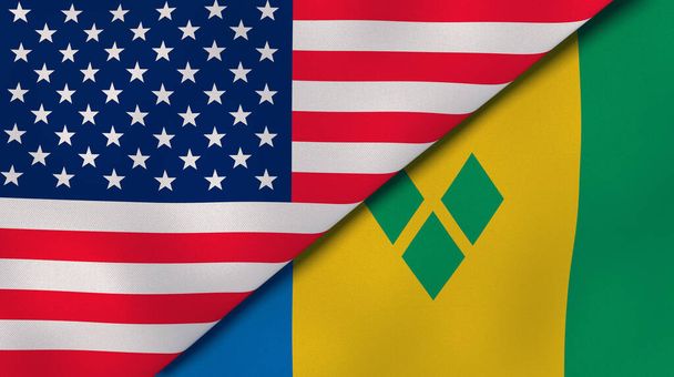 Deux drapeaux des États-Unis et de Saint-Vincent-et-Grenadines. Une expérience professionnelle de haute qualité. Illustration 3d
 - Photo, image