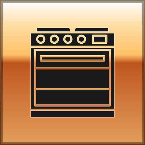 Black Oven icon isolated on gold background. Stove gas oven sign. Vector Illustration - Vector, Image