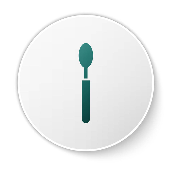 Εικονίδιο πράσινου κουταλιού απομονωμένο σε λευκό φόντο. Μαγειρικά σκεύη. Πινακίδα μαχαιροπήρουνα. Κουμπί λευκού κύκλου. Απεικόνιση διανυσματικών φορέων - Διάνυσμα, εικόνα