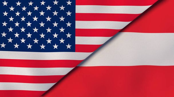 Birleşik Devletler ve Avusturya 'nın iki bayrağı. Kaliteli bir iş geçmişi. 3d illüstrasyon - Fotoğraf, Görsel