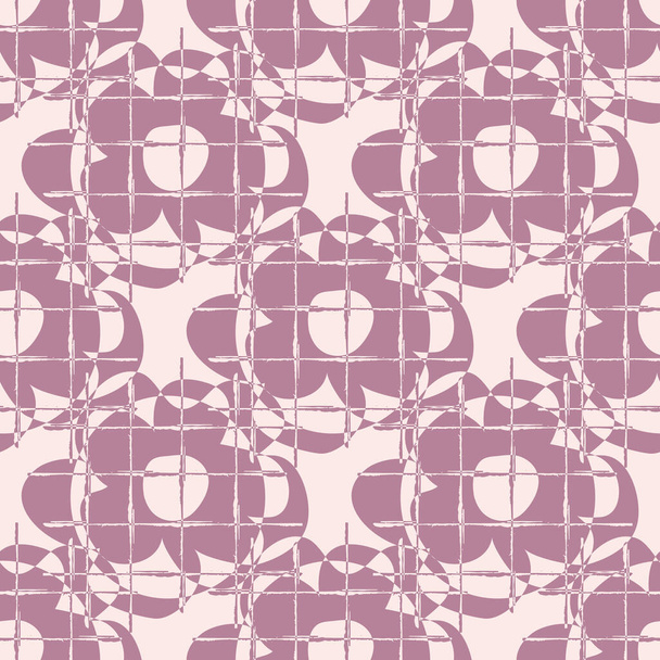 Abstract wafel getextureerde bloemen vector naadloze patroon achtergrond. Grunge stijl paarse bloemen met criss corss textuur.Monochrome moderne achtergrond. Overdruk voor hedendaagse verpakking, bedrukking - Vector, afbeelding