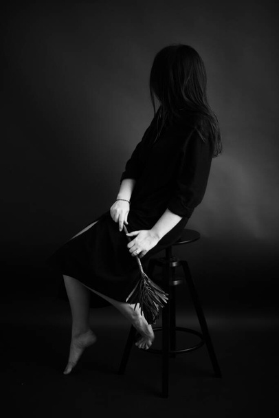 Black and white art fashion surrealistic portrait of beautiful woman, fashion studio portrait of beautiful model, details of body - Фото, изображение