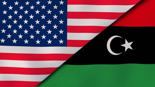 Dos Estados banderas de Estados Unidos y Libia. Fondo de negocio de alta calidad. ilustración 3d
 - Foto, imagen