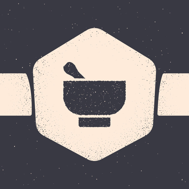Grunge Magic mortar and pestle icon isolated on grey background. Monochrome vintage drawing. Vector Illustration - Vector, Image