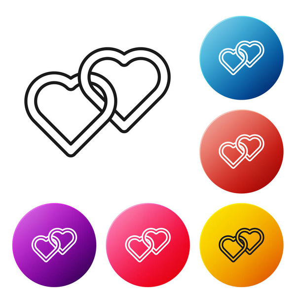 Black line Two Linked Hearts icon isolated on white background. Romantic symbol linked, join, passion and wedding. Happy Women Day. Set icons colorful circle buttons. Vector Illustration - Vecteur, image