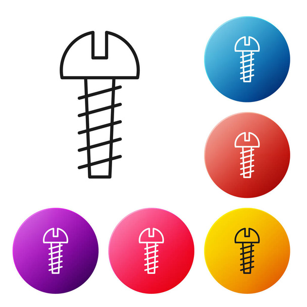 Linha preta Ícone de parafuso metálico isolado no fundo branco. Definir ícones coloridos botões círculo. Ilustração vetorial
 - Vetor, Imagem