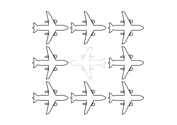 Η γραφική εικόνα του ιπτάμενου αεροπλάνου σχεδιάστηκε με σχέδιο CAD. Σχέδιο μονής γραμμής σε ασπρόμαυρο.    - Φωτογραφία, εικόνα