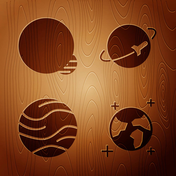 Set Earth globe, Planet, Planet and Planet on wooden background. Vector - Vector, Image