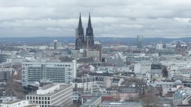 AERIAL: Wide Shot of Cologne Germany from the air with majestic Cathedral on Cloudy day  - Footage, Video