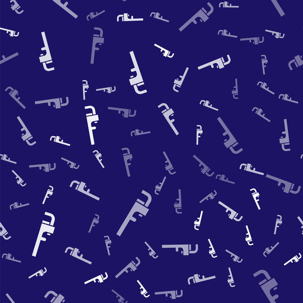 Weiße Pfeife verstellbarer Schraubenschlüssel Symbol isoliert nahtlose Muster auf blauem Hintergrund. Vektorillustration - Vektor, Bild