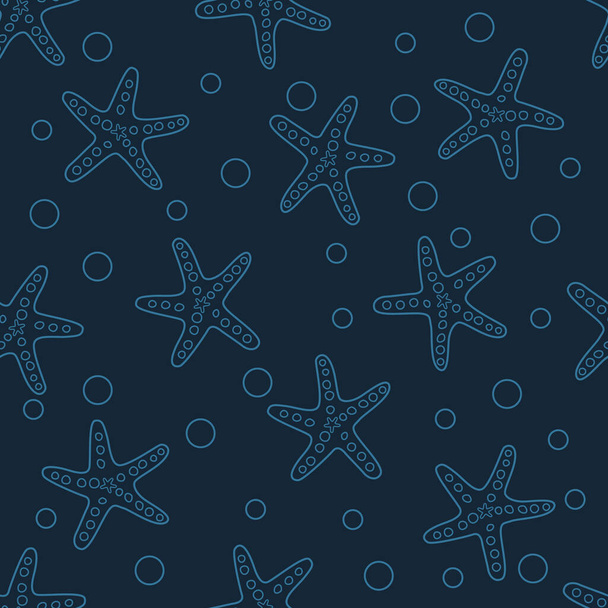 Doodle starfish pattern with bubbles. Summer pattern with doodle starfish. Outline starfish background - Vector, Image