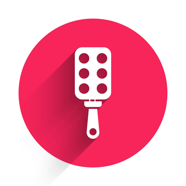 White Spanking paddle icon isolated with long shadow. Fetish accessory. Sex toy for adult. Red circle button. Vector Illustration - Vector, Image