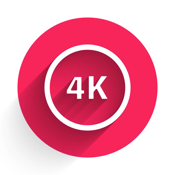 Λευκό εικονίδιο 4k Ultra HD απομονωμένο με μεγάλη σκιά. Κόκκινο κουμπί κύκλου. Εικονογράφηση διανύσματος - Διάνυσμα, εικόνα