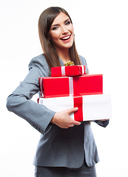 Business woman hold gift box - Фото, изображение