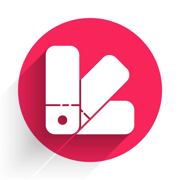 Biały kolor palety przewodnik ikona izolowane z długim cieniem. Czerwony przycisk. Ilustracja wektora - Wektor, obraz