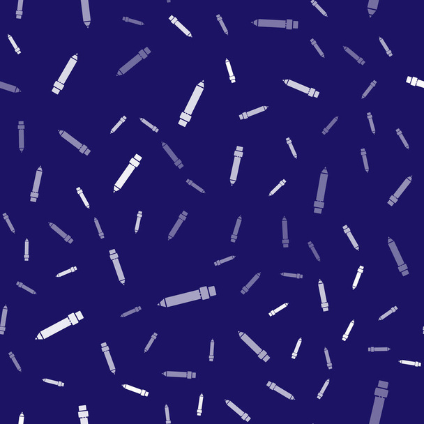 Weißstift mit Radiergummi-Symbol isoliert nahtlose Muster auf blauem Hintergrund. Zeichen- und Erziehungswerkzeuge. Schulamtssymbol. Vektorillustration - Vektor, Bild