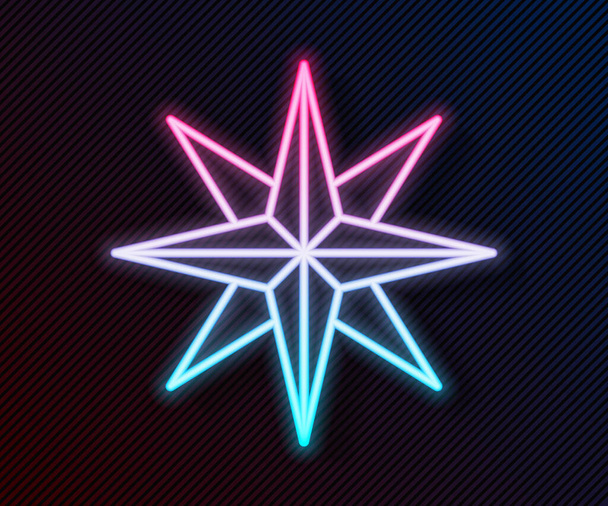 Glowing neon line Wind rose icon isolated on black background. Compass icon for travel. Navigation design. Vector Illustration - Vektor, kép