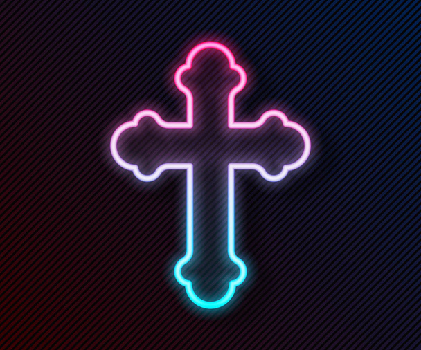 Icono de cruz cristiana de línea de neón brillante aislado sobre fondo negro. Cruz de iglesia. Ilustración vectorial
 - Vector, imagen
