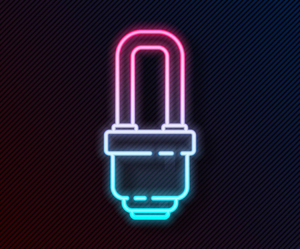 Világító neon vonal LED izzó ikon elszigetelt fekete alapon. Gazdaságos LED kivilágított villanykörte. Spórolj az energiával. Vektorillusztráció - Vektor, kép
