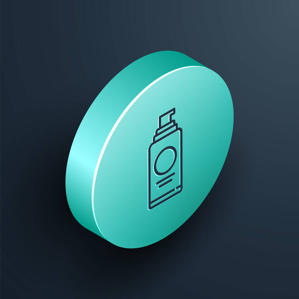 Saç spreyi, deodorant ve terleme önleyici ikon için siyah arka planda izole edilmiş bir sprey kutusu. Turkuaz daire düğmesi. Vektör İllüstrasyonu - Vektör, Görsel