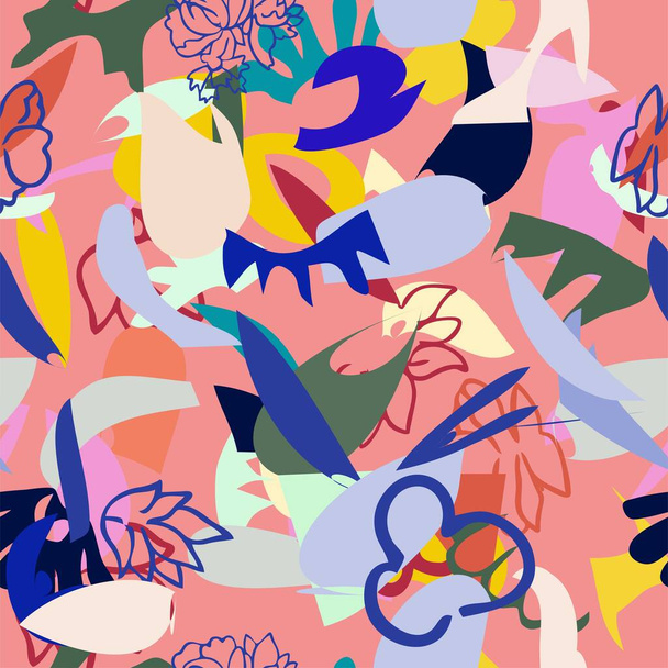 抽象的な花の要素紙のコラージュベクトルイラストの手描き現代的な北欧フラットデザインのための準備を検索-ポスター、招待状、ポストカード、 Tシャツのデザイン。シームレスなパターン。美術 - ベクター画像