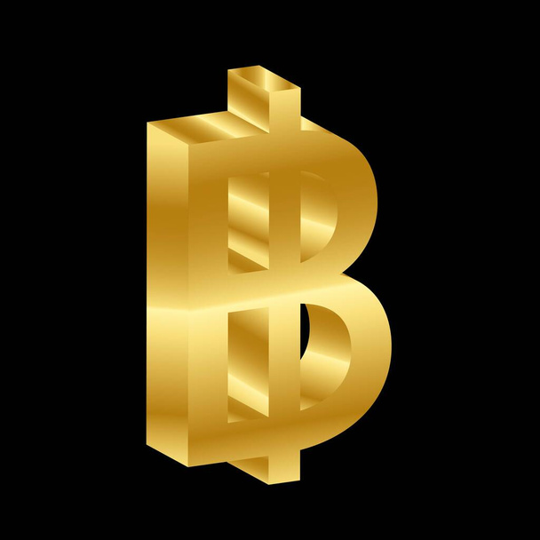 gold 3D luxury baht currency symbol vector - Vector, Image