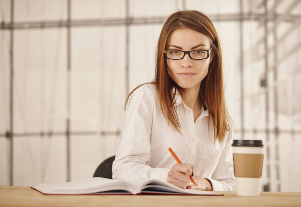 young business woman writing in office. - Foto, Imagen