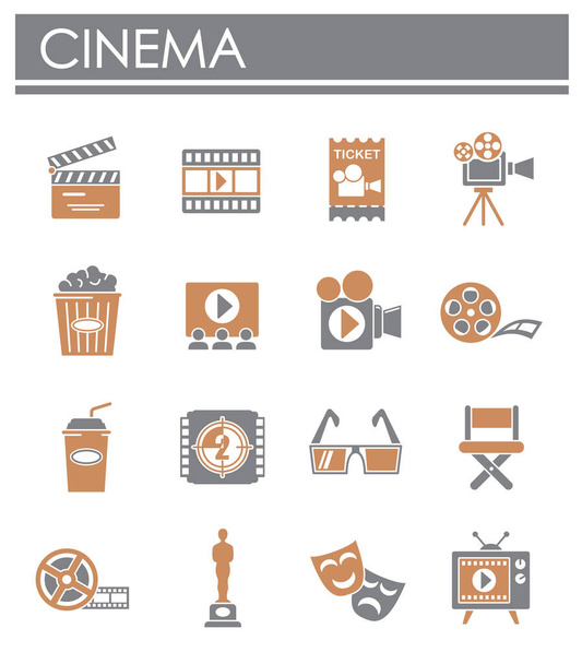 Iconos relacionados con el cine establecidos en el fondo para el diseño gráfico y web. Símbolo de concepto de ilustración creativa para web o aplicación móvil
. - Vector, imagen