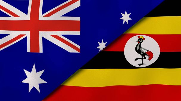 Δύο πολιτείες σημαίες της Αυστραλίας και της Ουγκάντα. Επαγγελματικό υπόβαθρο υψηλής ποιότητας. 3D εικονογράφηση - Φωτογραφία, εικόνα