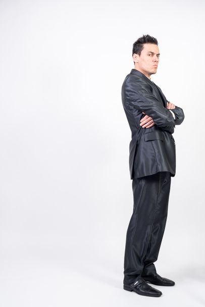 Angry man in suit. white background, full body - Photo, Image