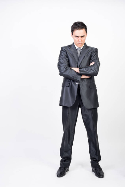 Angry man in suit. white background, full body - Photo, image