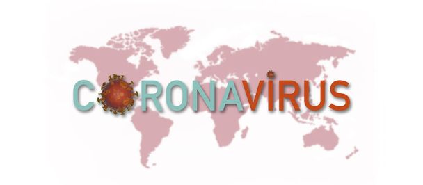 Banner of Coronavirus Teksti punainen maailmanlaajuinen kartta backgound. Koronaviruksen puhkeaminen on tauti 2019 (COVID-19) on levinnyt maailmaan
. - Valokuva, kuva