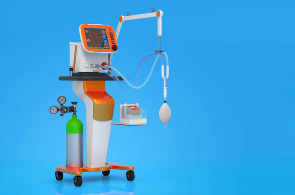 Orvosi lélegeztető, kék háttérrel. 3D renderelés - Fotó, kép