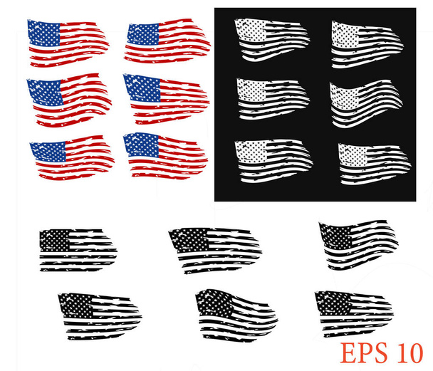 Флаг США - тревожный американский флаг, установить флаги США. EPS 10, Clip art
, - Вектор,изображение