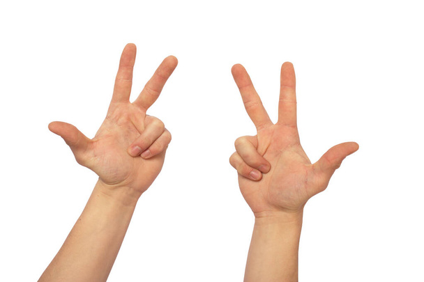 Gestos de tres dedos aislados en blanco
 - Foto, Imagen