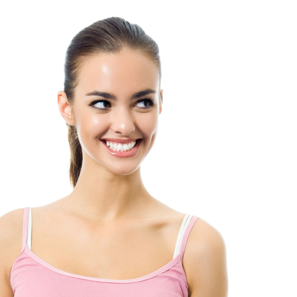 Portrait of young happy smiling woman, isolated over white - Foto, Imagen
