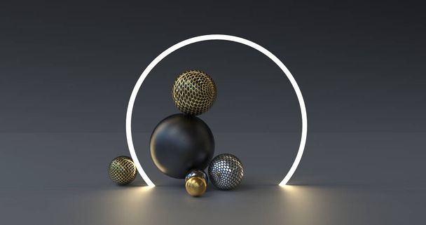 3Dレンダリングイラスト幾何学的なボール。球面を持つ抽象的背景. - 写真・画像