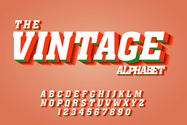 Vintage 3d fonts, alphabet letters and numbers. Text font effects for alphabet design titles - Vector, Image