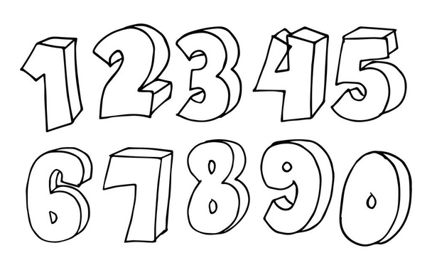Hand-drawn 3D numbers. the doodle numbers for children's themes - Vektör, Görsel