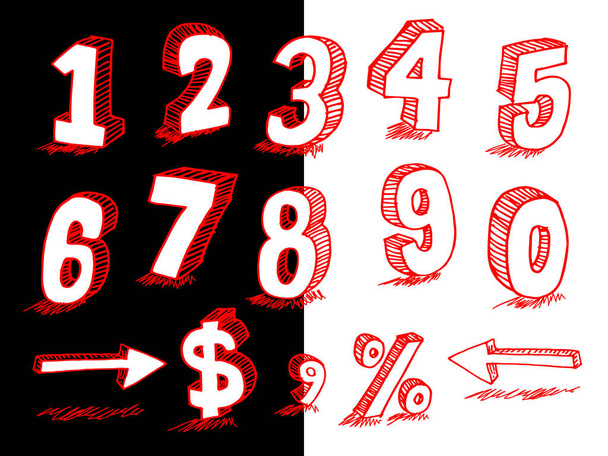 Hand-drawn 3D numbers. the doodle numbers for children's themes - Vector, Image