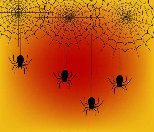 Spider handing on black net - Vector, Image