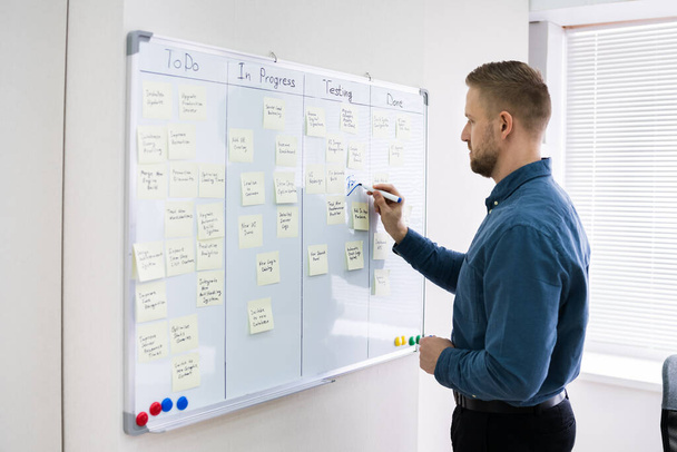 Kanban Schedule Plan On Project Board. Writing Sticky Notes - Фото, изображение