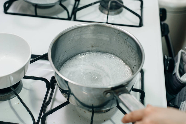 Boiling sugar mixture. Wet Caramelization. Making Golden Syrup Series - Photo, Image