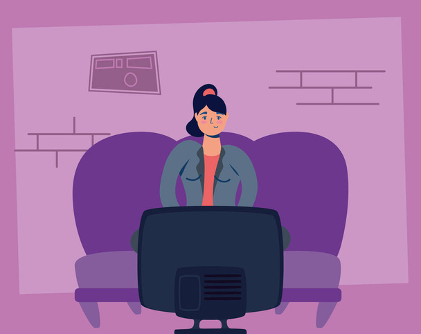 homem assistindo tv ficar em casa campanha
 - Vetor, Imagem