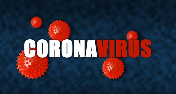 Inscripción del coronavirus COVID-19 sobre fondo azul con símbolos de virus
. - Foto, Imagen