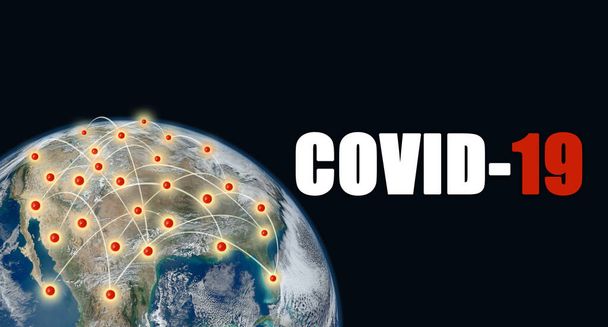 Planeta Tierra con la pandemia de coronavirus COVID-19 extendiéndose por el mapa de Estados Unidos, Norteamérica y el mundo, con espacio para copias. Elementos de esta imagen proporcionados por la NASA
. - Foto, Imagen