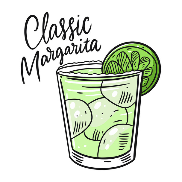 Classic Margarita. Colorful cartoon vector illustration. Isolated on white background. Design for menu, bar, cafe, poster and t-shirt. - Вектор,изображение