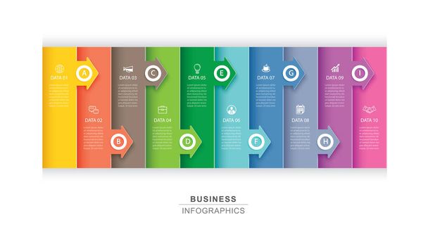 10 data infographics tab paper index and arrow template. Vector illustration abstract background. Can be used for workflow layout, business step, banner, web design. - Vector, Image